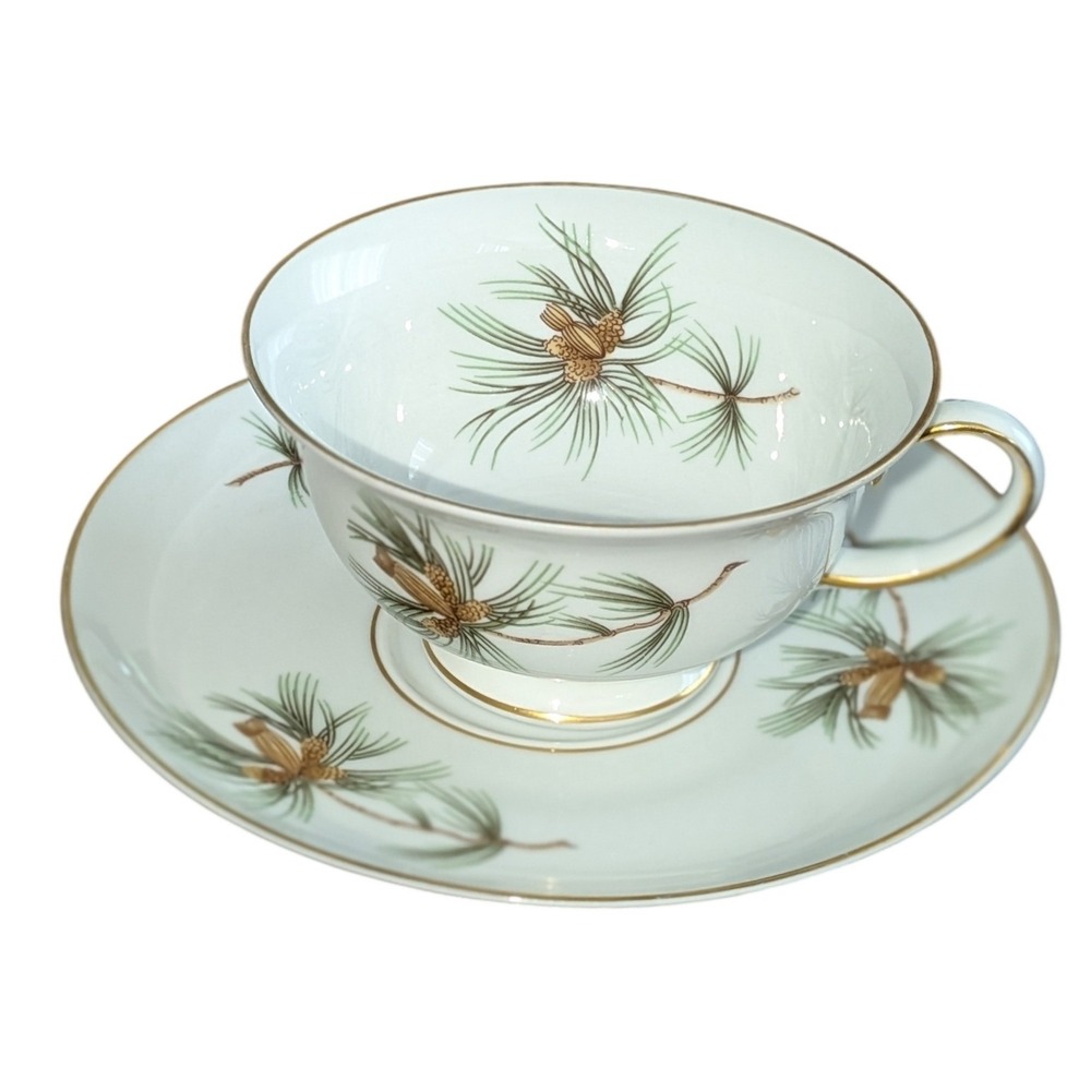 Rosenthal Selb-Plossberg Aida Pine Cone Tea Cup and Saucer Set Gold Trim 1960s